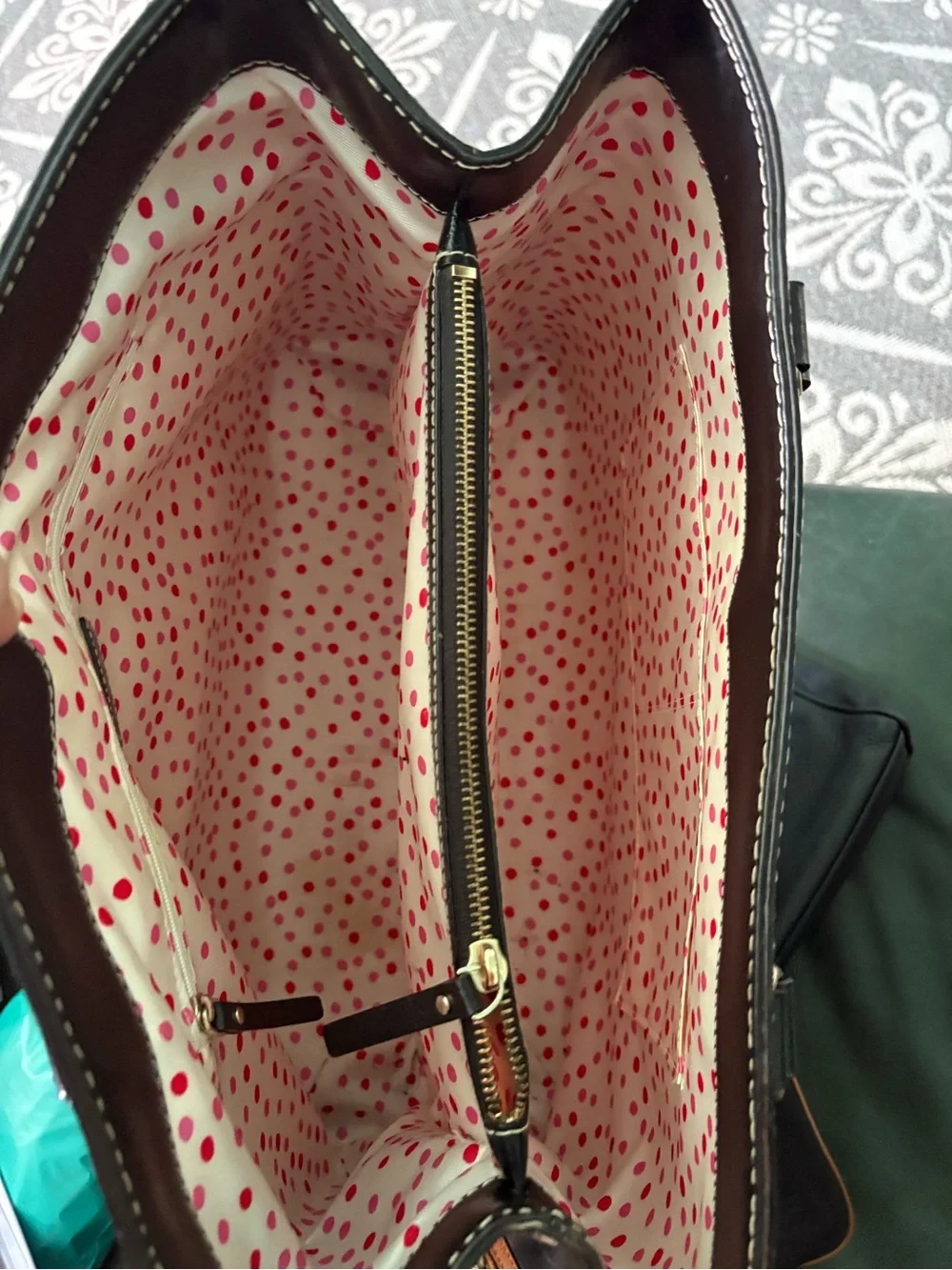 kate spade Black Shoulder Tote with Pink Polka Dot Lining